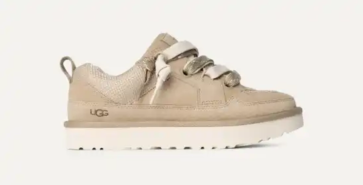 UGG® Women's Lo Lowmel Suede/Textile/Recycled Materials Shoes in Muted Brass, Size 5