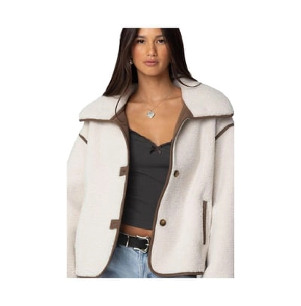 Edikted Women's Frost Oversized Faux Shearling Jacket - Beige