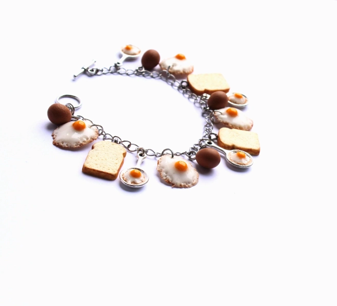 Eggs & Toast Bracelet: Polymer Clay Сool Jewelry With Breakfast Items, Food Jewellery