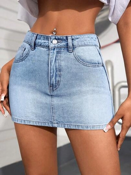 SHEIN PETITE Casual Washed Mini Denim Skirt Y2k