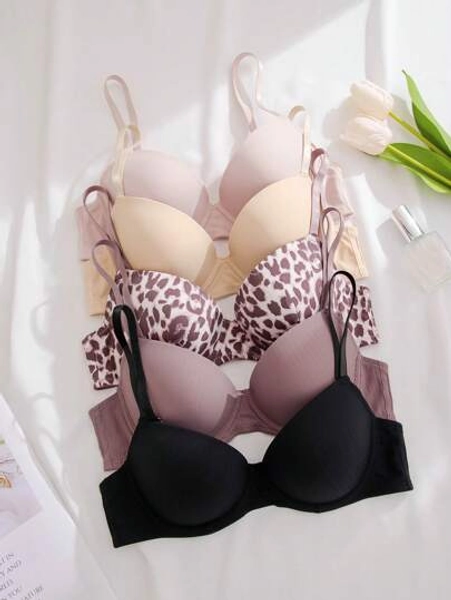 Women's Leopard Print Bra (With Underwire, 5pcs/Pack)