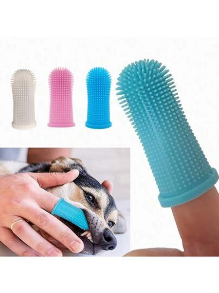 1pc/3pcs Pet Soft Bristle Finger Toothbrush, Suitable For Cats & Dogs, Dog Teeth Cleaning Tool, Finger Sleeve Diameter 2cm - Size 6 Pieces (random Color)