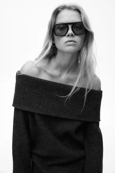 Off-the-Shoulder Sweater - Dark gray