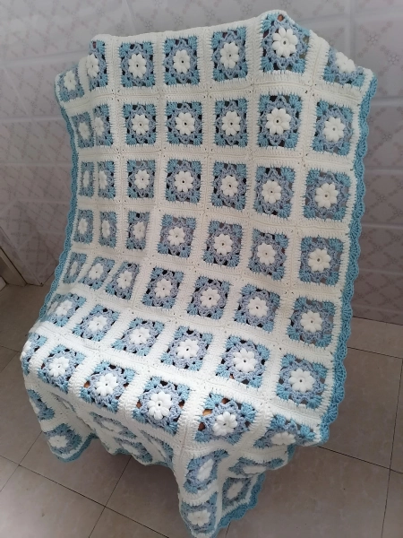 Handmade Crochet Granny Square Blanket: Flower Afghan, Baby Girl Decor