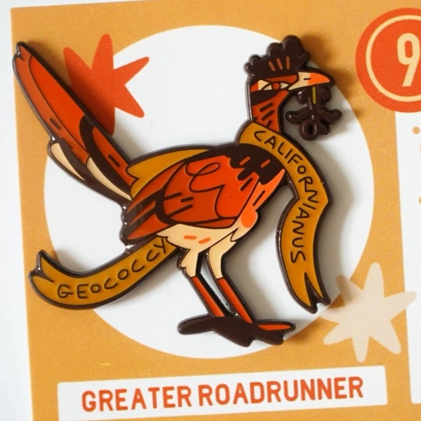 greater roadrunner 2" enamel pin