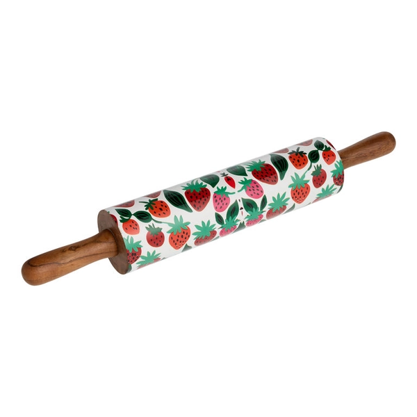 Acacia Wood Strawberry Print Rolling Pin