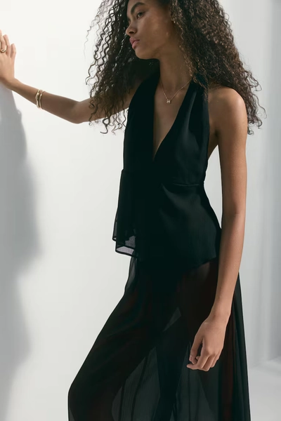 Chiffon Halterneck Top - Black