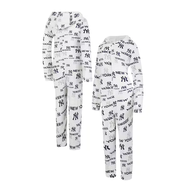 New York Yankees Concepts Sport Women's Docket Microfleece Union Hooded Zippered Onesie - White