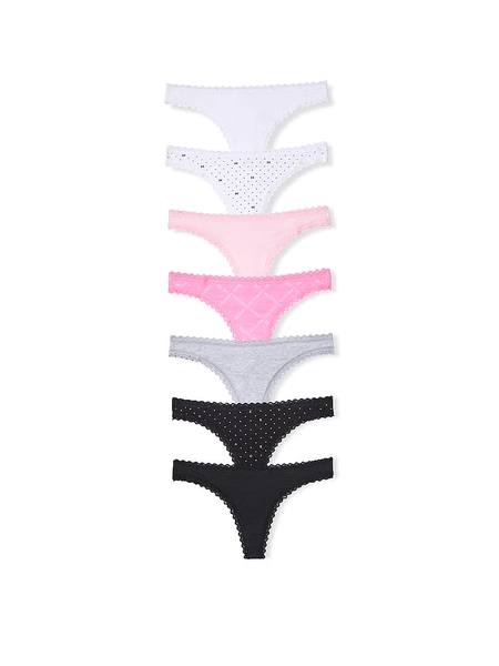 7-Pack Days of the Week Lace-Trim Thong Panties