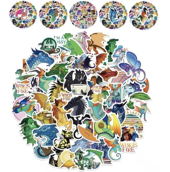 Etparé Wings of Fire Stickers - 215 Pcs Stickers from Wings of Fire Book 1-15 Author Tui Sutherland Waterproof Vinyl Stickers for Dragon Lovers,