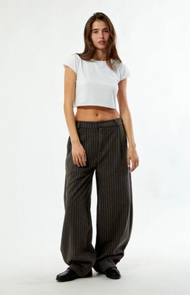 Daisy Street Pinstripe Dove Low Rise Baggy Trousers | PacSun
