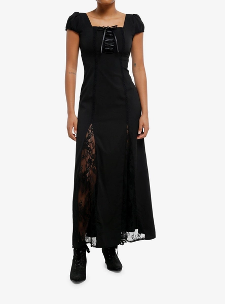Black Lace Godet Maxi Dress