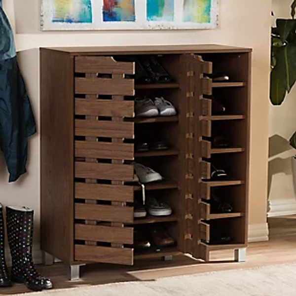 Baxton Studio Shirley 2-Door Shoe Cabinet with Open Shelves