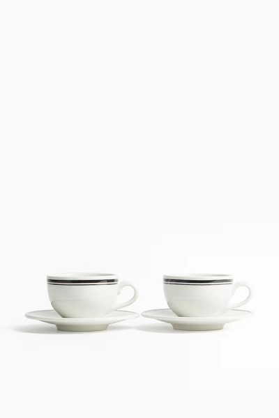2-Pack Cappuccino Cup and Saucer - White/black