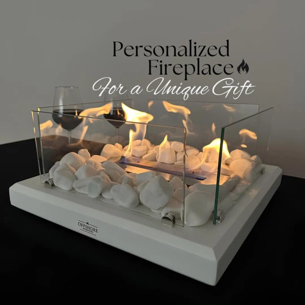 Customized White Wooden Fireplace - Square Indoor Firepit - Smokeless Modern Fireplace - Bioethanol Table Top Fireplace - Patio Decoration