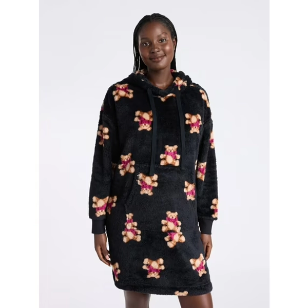 Joyspun Women's Oversized Hooded Plush Lounger, Size XS-3X