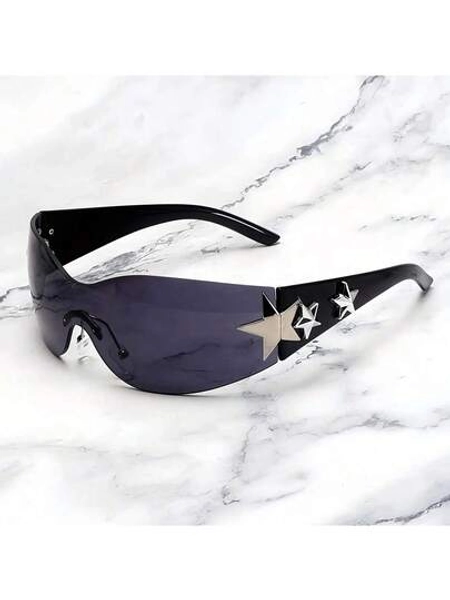 1PC Frameless  One-Piece Y2K Metal Pentagram Women's Fashion Glasses Concave Shape Decorative Glasses