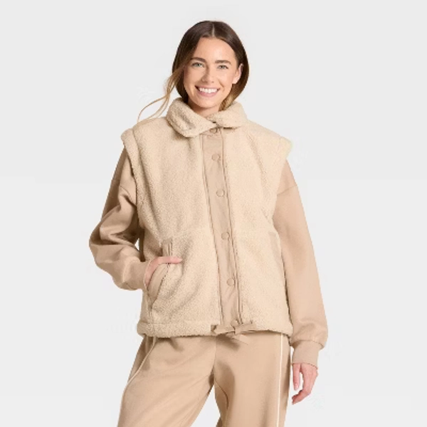 Women's High Pile Vest - JoyLab™ Tan/Taupe XS
