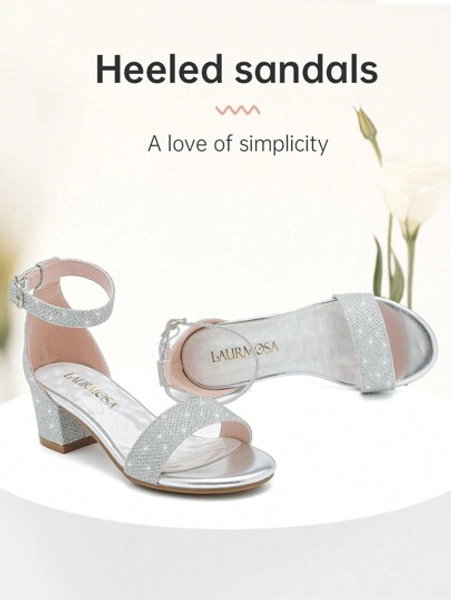 Girls Sandals Ankle Strap High Heels Cute Dress Shoes Flower Wedding Pageant Toddler Little Big Kid