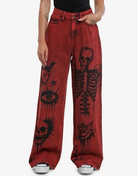 Social Collision Skeleton Wide Leg Jeans