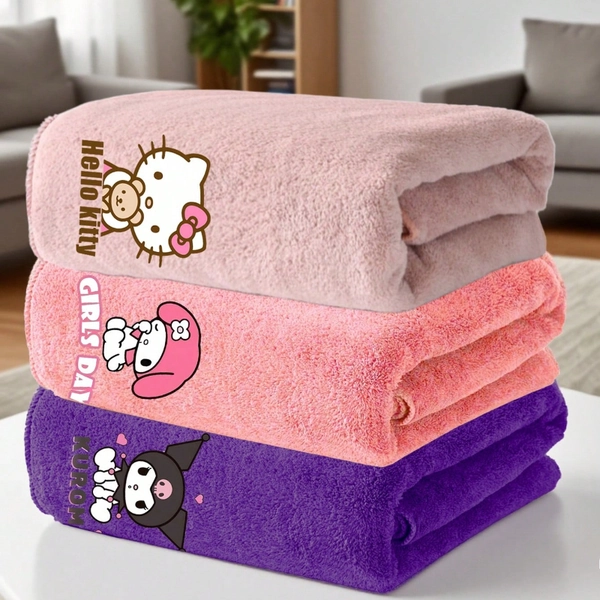 3pcs Cute Sanrio Towels, 34*75cm Size, Applique Cartoon Pattern, Soft and Comfortable Absorbent Non-Shedding Hair Drying Towel Set for Home Use, Best Gift for Friends and Family, Wash Cloths