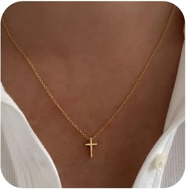 zvcofun Cross Necklace for Women, Dainty 14K Gold Plated Cross Pendant Small Cross Choker Cute Gold Necklaces for Women Trendy Cute Stuff Faith Jewelry Christmas Gifts