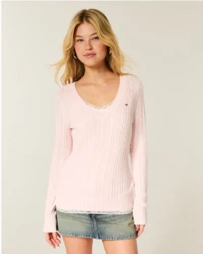 Women's Cable-Knit Icon V-Neck Sweater | Women's Tops | HollisterCo.com