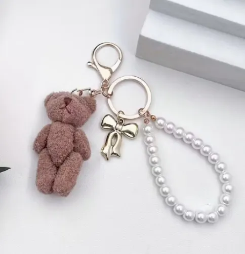 cute bow pearl keychain adorable teddy bear pearl beads - Temu