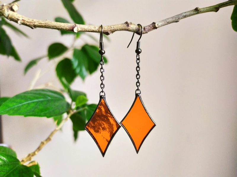 Orange stained glass earrings 