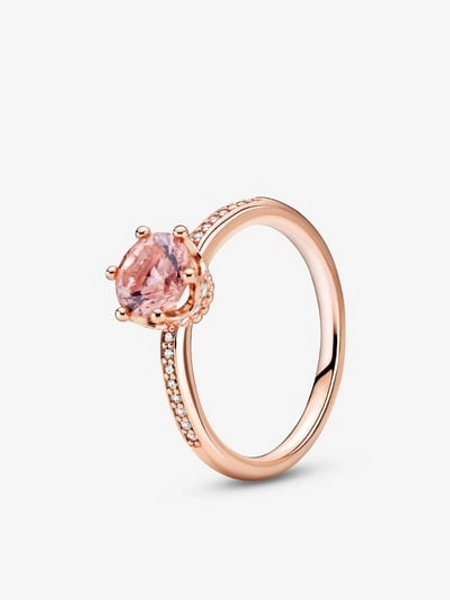 Pink Sparkling Crown Solitaire Ring