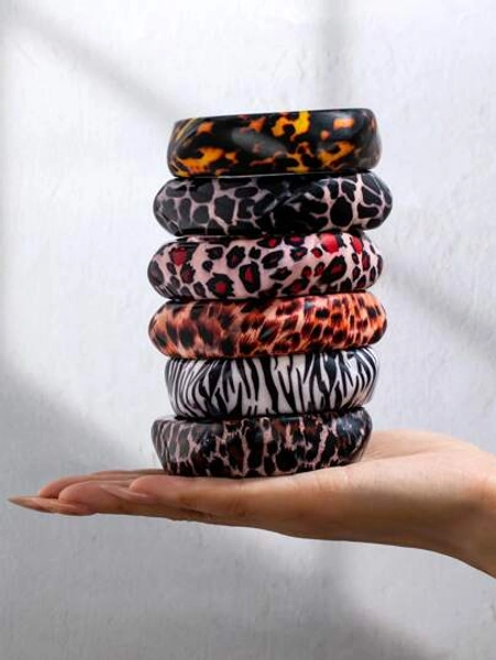 1 Pc Fall Winter Season Animal Print Resin Cuff Bangle Bracelet - Zebra Leopard Print Chunky Bracelets Jewelry - Holiday Party Statement Cuffs Christmas Animal Jewelry