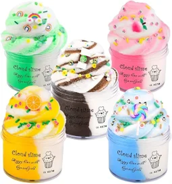 Cloud Slime Kit 5 Pack With Peach Rainbow Lemon Coffee Slime Charms