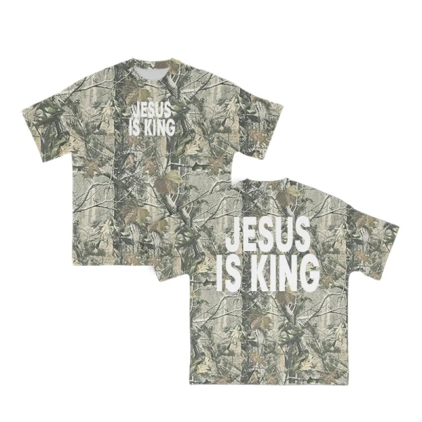 Unisex Jesus Is King Dead Leaves Camouflage Print Short-sleeved T-shirt