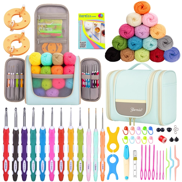 Yarniss Crochet Kits with Case, Beginner Crochet Set Includes 1050 Yards Crochet Yarn & 12 Size Ergonomic Crochet Hooks,Mint - Walmart.com