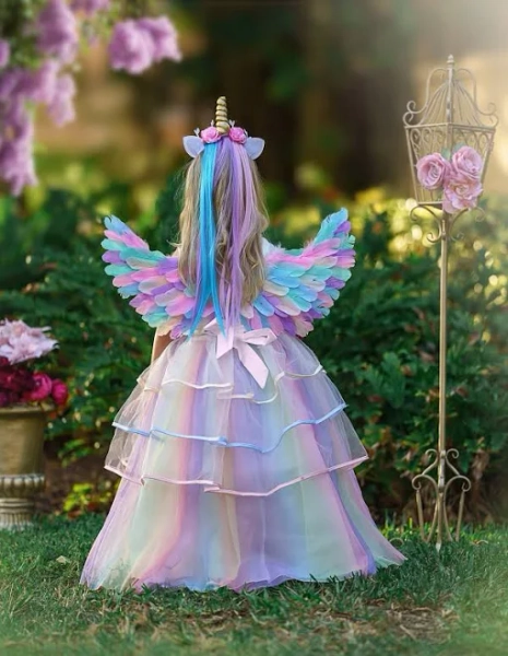 Rainbow Unicorn Princess Tulle Dress Optional Wings