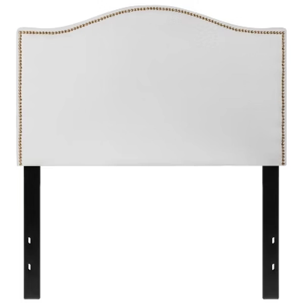 Emma and Oliver Upholstered Twin Size Headboard with Nailtrim in White Fabric