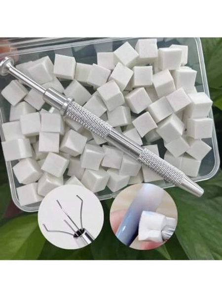 100pcs Mini Sponge Blocks With 4-Claw Tweezer, Nail Art Gradient Color Sponge, Gradient Nail Polish Tools