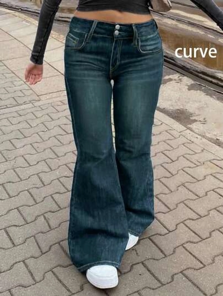 Personalized American Retro Boot-Cut Trousers Washed And Distressed Design Plus Size Women's Jeans