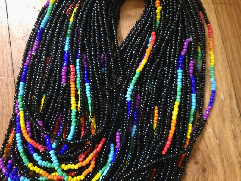 Wholesale Black Rainbow Tie-on. elastic, clasp waist beads