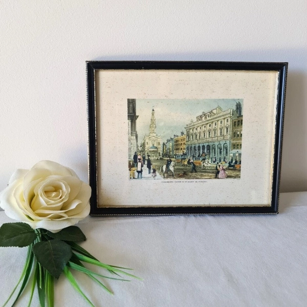 Somerset House & St. Mary Le Strand Read / Chavanne Rare Vintage Colored Engraving Print, 19th Century Wall Decor, Historic Art