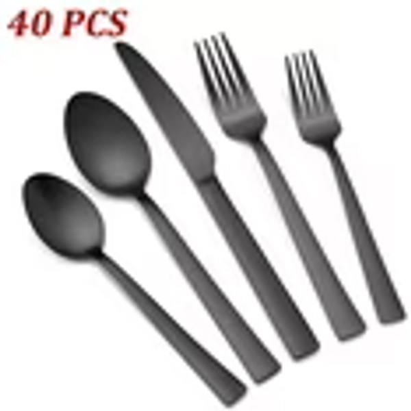 VeSteel 65Pcs Matte Black Silverware Set with Serving Utensils, Stainless Steel Flatware Set Service for 12, Metal Cutlery Eating Utensils Tableware Includes Forks/Spoons/Knives/Hostess Set