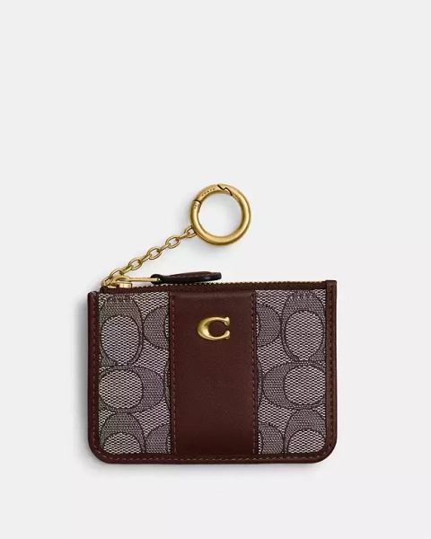 Brass/Oak Maple Essential Mini Id Card Case In Signature Jacquard