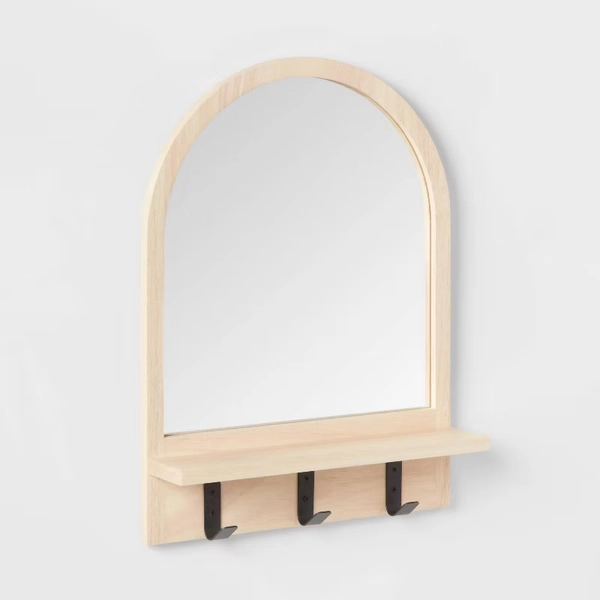 Wood Entryway Organizer with Mirror Light Wood - Brightroom™: Wall Mounted Coat Rack with Hooks : Target