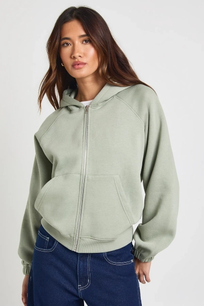 Raglan Seam Boxy Zip Through Hoodie