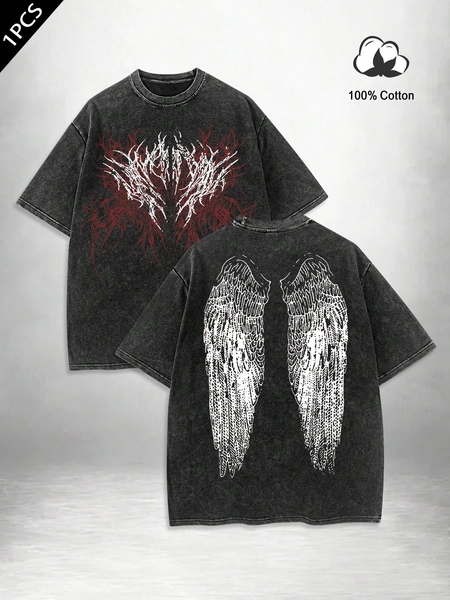 Manfinity EMRG Men's Angel Wings & Skull Graphic Print Street Style 100% Cotton Crew Neck Short Sleeve T-Shirt Vacation Outfits Holiday Outfits Summer Holiday Outfits Shirts For Men,Men's Clothes,Graphic Tees Men Grunge Shirts For Men Gothic Shirts Graphic Tees Men Goth Shirts For Women Oversized T Shirt Men Clothes Shirts For Woman Graphic Tees Women Valentines Gifts For Boyfriend