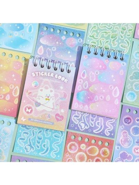 30 Sheets Cute Colorful Flashing Film Fantasy Stickers Book Decorative Gradient Laser DIY Photocard Stickers Journal Book Material Perfect For DIY Journaling Bullet Journal Album Back To School - Size one-size