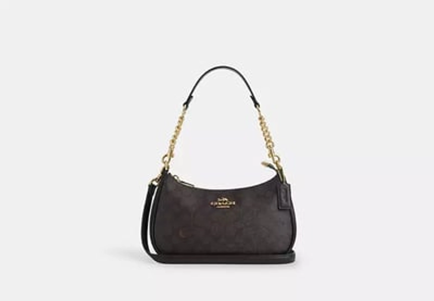 Coach Outlet Teri Shoulder Bag In Signature Canvas - Beige/Brown, Size: Medium