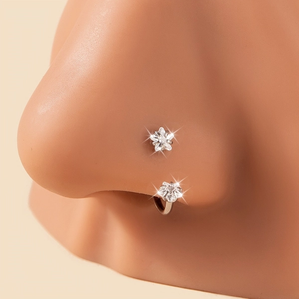 Elegant Double Star Sparkling Zirconia Nose Ring - Stainless Steel, Perfect for Parties & Gifts
