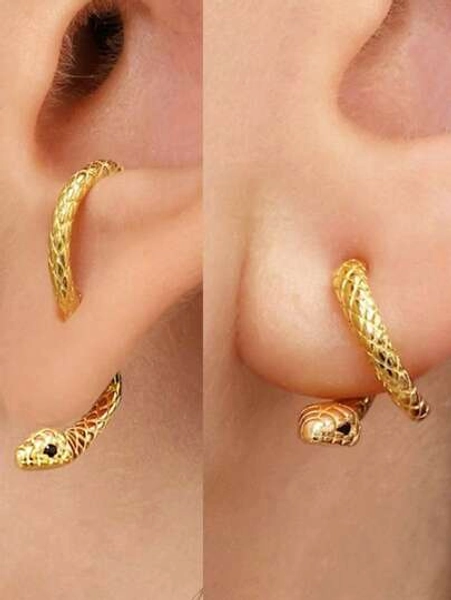 1pair Stylish Copper Snake Shaped Earrings, Multiple Wearing Styles, Ins Style Women's Ear Drop