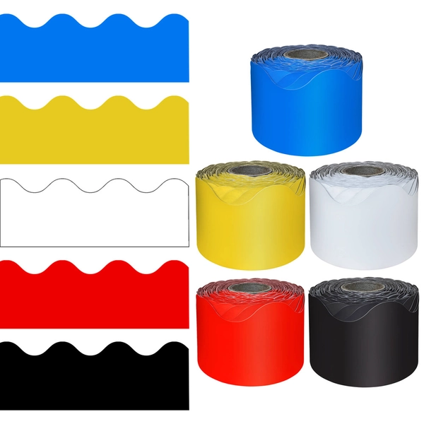 65' Primary Color 5 Pack Rolled Scalloped Bulletin Board Border Set